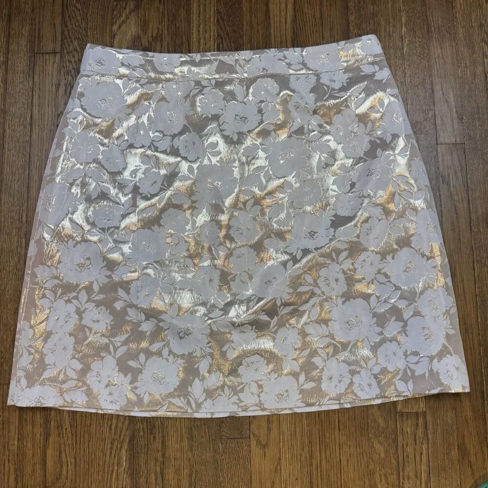 J.CREW Women’s Off White and Gold Floral Skirt Zip Closure Size 12
